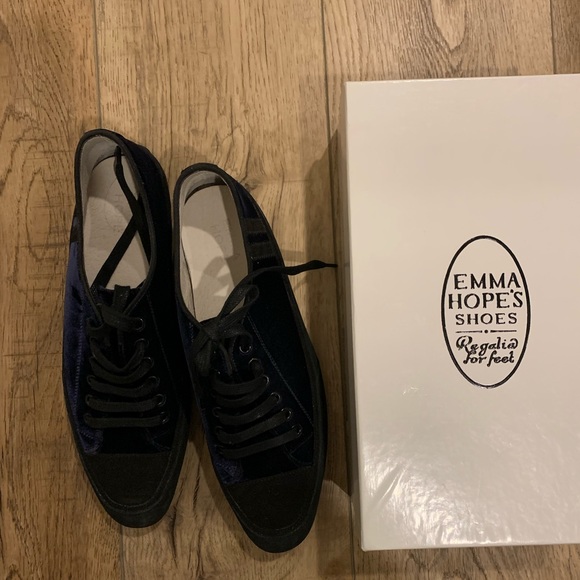 Emma Hope dark blue/purple-ish velvet lace shoes. Brand new, never been worn. - Picture 1 of 6